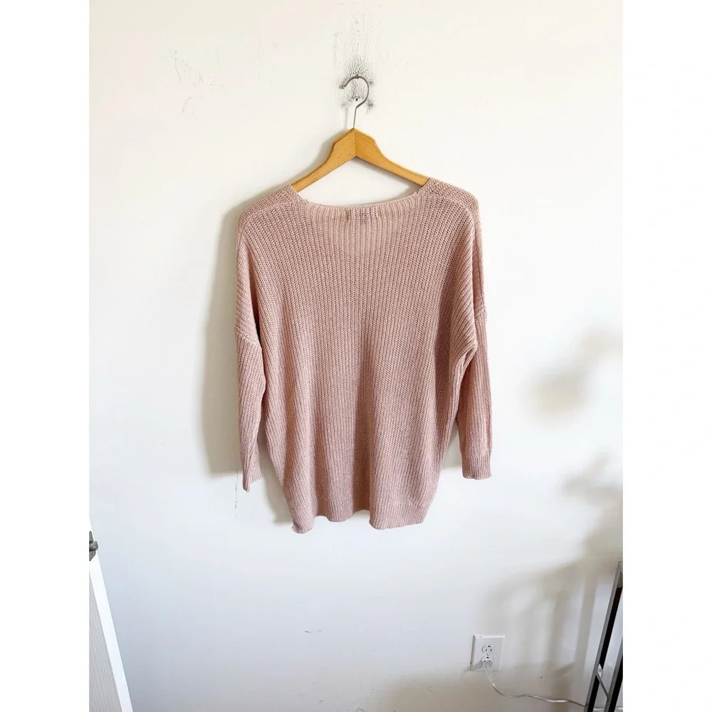 Lulus tan Open Knit Oversized V-Neck Sweater size Small